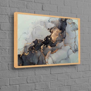 Mármol dorado y negro, mármol de lujo impreso, obra de arte de mármol, póster moderno, lienzo artístico negro y dorado, arte de pared contemporáneo,