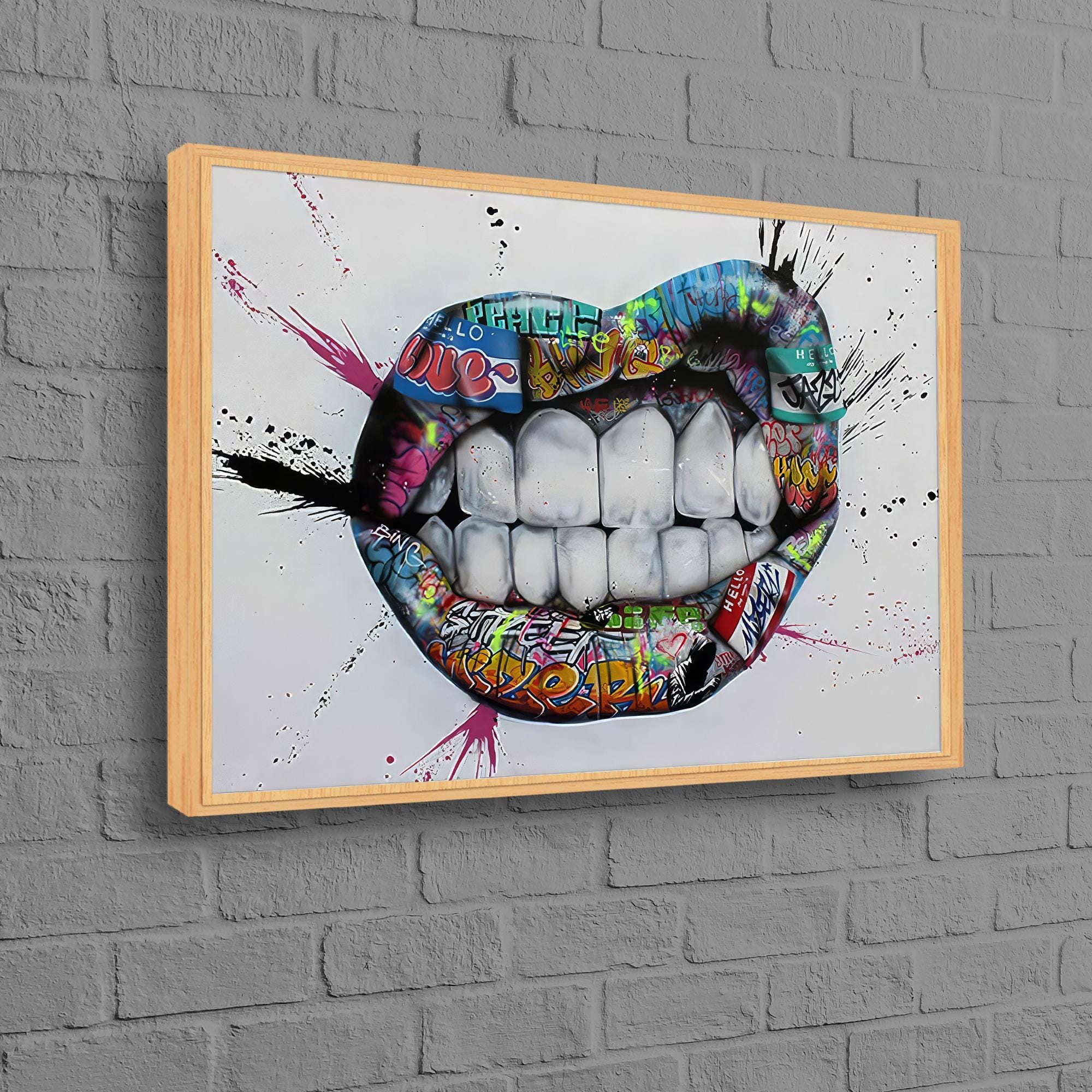 Wedding Decor Art, Banksy Artwork, Boho Wall Decor, Teeth Graffiti ...
