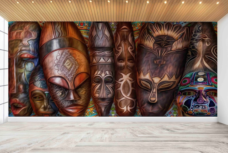 Buy African Traditional Mask Wall Art, Abstract Mask Wall Mural, Wall