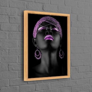Purple And Black Art Canvas, African Woman Art, Black Woman Poster, Trendy Poster, African Art Canvas, Black Girl Wall Art,