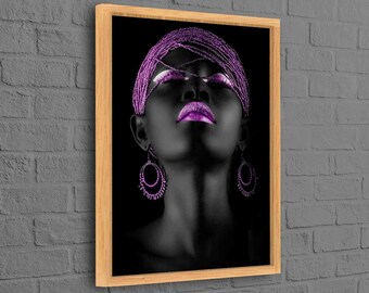 Purple And Black Art Canvas, African Woman Art, Black Woman Poster, Trendy Poster, African Art Canvas, Black Girl Wall Art,
