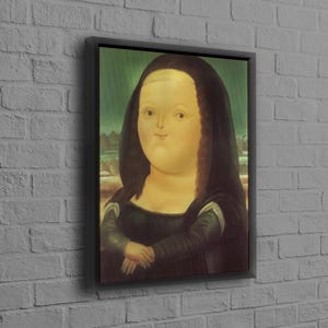 Prezent z płótna Fernando Botero, Mona Lisa autorstwa Fernando Botero na płótnie, Mona Lisa na płótnie, Słynny plakat, Spersonalizowany prezent dla mamy, Black Framed