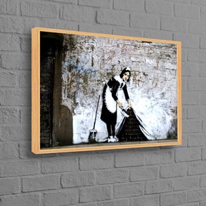 Woman Graffiti Printed, Graffiti Printed, Banksy Woman Canvas, Painting Printed, Maid Graffiti Canvas, Street Wall Decor,
