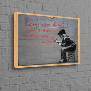 Banksy Original Thought, Original Thought Art, Painting Art, Banksy Canvas Art, Banksy Boy Artwork, Banksy Graffiti Canvas,