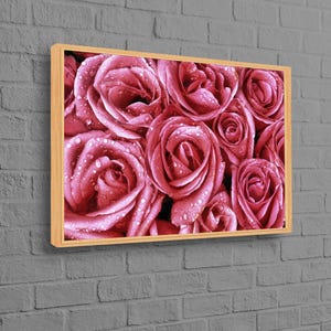 Póster de lienzo botánico, estampado de rosas rosadas, lienzo de moda, tapiz de rosas rosadas, regalo personalizado para bebé, regalo personalizado para maestro.