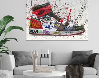 Decoración de pared, Impresión en lienzo de grafiti de zapatos, Lienzo personalizado, Lienzo, Arte de pared de zapatillas de deporte de moda, Decoración de lienzo de zapatos, Póster de lienzo moderno,