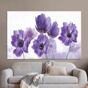 Large Wall Art, Canvas Home Decor, Canvas Art, Purple Flower, Botanical Artwork, Abstract Flower Canvas Decor, Purple Flower Canvas Poster,