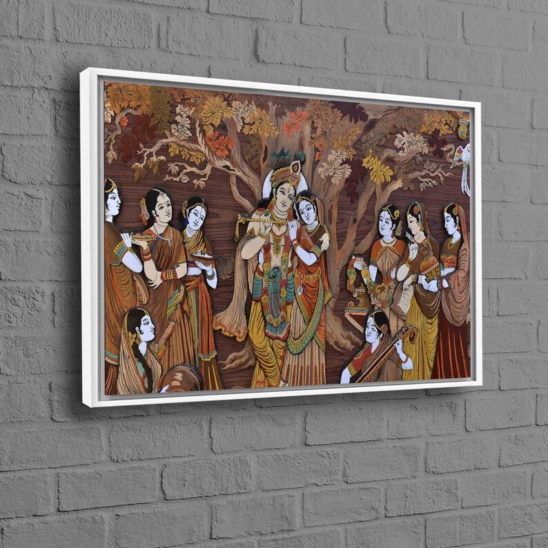 Arte de parede 3D, Arte de parede grande, Arte de parede para sala de estar, Deuses hindus Radha Krishna, Pôster de reprodução, Impressão em tela hinduísmo, Tela hindu imagem 9