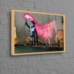 Niño migrante de Banksy, decoración de pared de Banksy, arte rosa de Banksy, decoración de pared con grafiti de Banksy, decoración de pared abstracta, póster callejero.