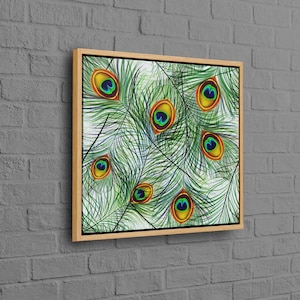 Peacock Art Canvas, Modern Art Canvas, Living Room Wall Art, Peacock Feather, Oversized Wall Art, Wall Decor, Modern Poster,