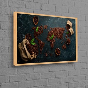 Mappa da parete, arte da parete incorniciata, decorazione da parete con mappa del mondo del caffè, decorazione su tela moderna, arte su tela da cucina, arte da parete stampabile,