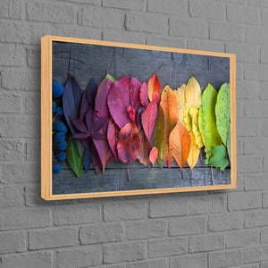 Ver impresión en lienzo, hojas coloridas de otoño, lienzo artístico de otoño, arte de pared en lienzo con hojas de otoño coloridas, decoración moderna inspirada en la naturaleza