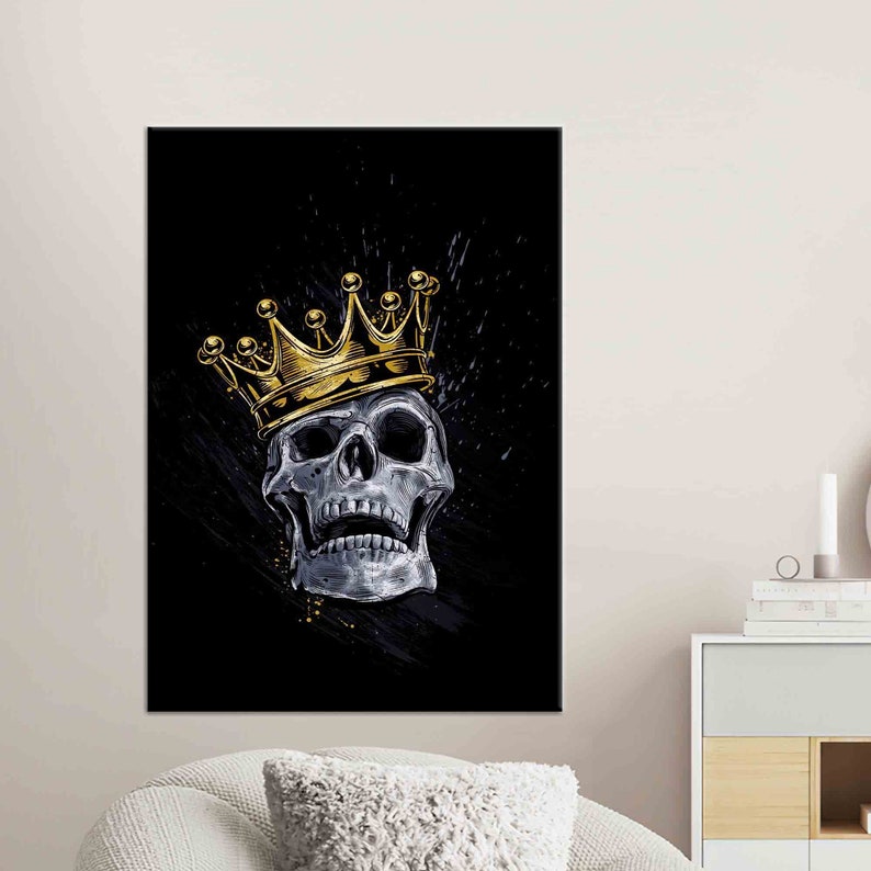Skull King, Skeleton Art Canvas, Skull King Wall Decor, Black and Gold Art Canvas, Modern Canvas Art, Abstract Canvas Decor, image 4