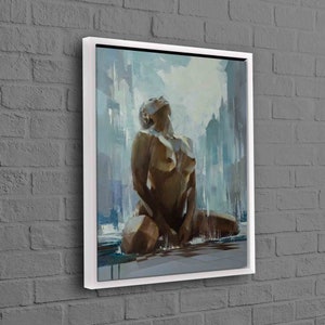 Arte de parede 3D, Arte de parede, Decoração de parede, Impressão de pintura de mulher nua, Tela 3D sensual, Tela de mulher sensual, Arte de parede feminina, Decoração de parede para adultos White Framed