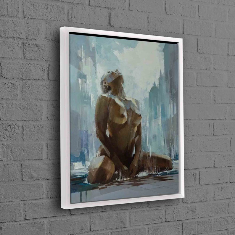 Arte de parede 3D, Arte de parede, Decoração de parede, Impressão de pintura de mulher nua, Tela 3D sensual, Tela de mulher sensual, Arte de parede feminina, Decoração de parede para adultos White Framed