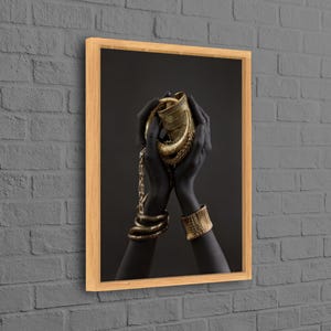 Fashion Wall Hanging, Ethnic Art, African Woman Hand with Gold Canvas Art, Luxury Canvas Print, Bridesmaid Gift, Large Canvas Art,