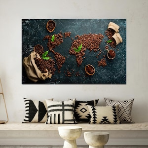 Décoration en verre de cuisine, Café carte du monde en verre, Impression sur verre à café, Art déco moderne, Cadeau de demoiselle d'honneur, Art contemporain,