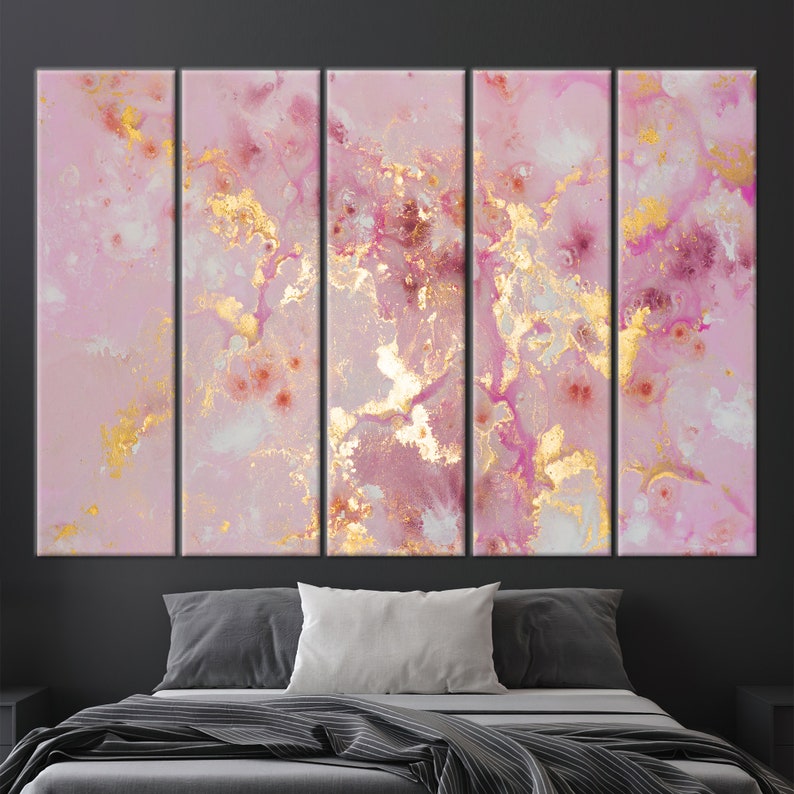 Pink Wall Art, Pink Marble Canvas, Pink and Gold Marble, Gold Canvas ...