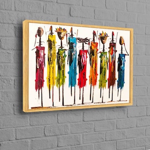 Pintura africana, arte en lienzo, pintura africana abstracta, lienzo abstracto, lienzo con marco negro, arte mural colorido, arte mural para sala de estar