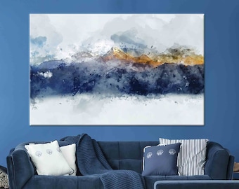 Watercolor Mountain Printing, View Poster, Contemporary Wall Decor, Mountain View Wall Art, Mountain Canvas Art, Modern Art,