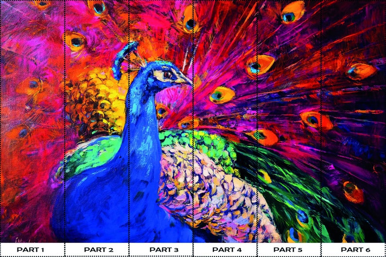 Buy Multicolored Peacock Mural, Colorful Peacock Digital Paper, Peacock