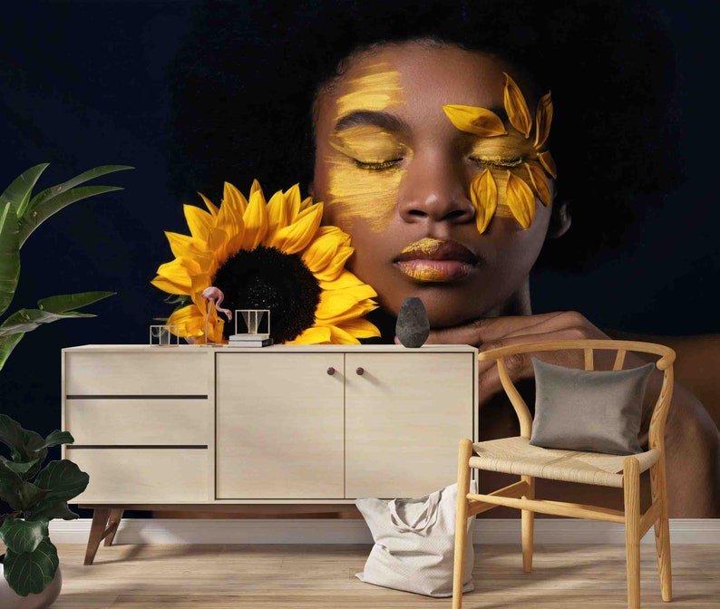 Buy African Woman and Sunflower Wall Print, Sunflower Wall Decals