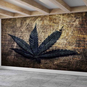 Grunge Cannabis Blatt Wandpapier, Marihuana Wand Poster, Vintage Effekt Wand dekor, Botanische Wand dekoration, Blätter Tapete, 3D Wand Kunst Dekor
