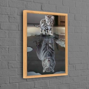 Tiger Reflection Cat, Tiger Art Canvas, Animal Canvas Art, Cat Lover Gift Canvas, Cat Printed, Success Wall Decor, Motivation Artwork,