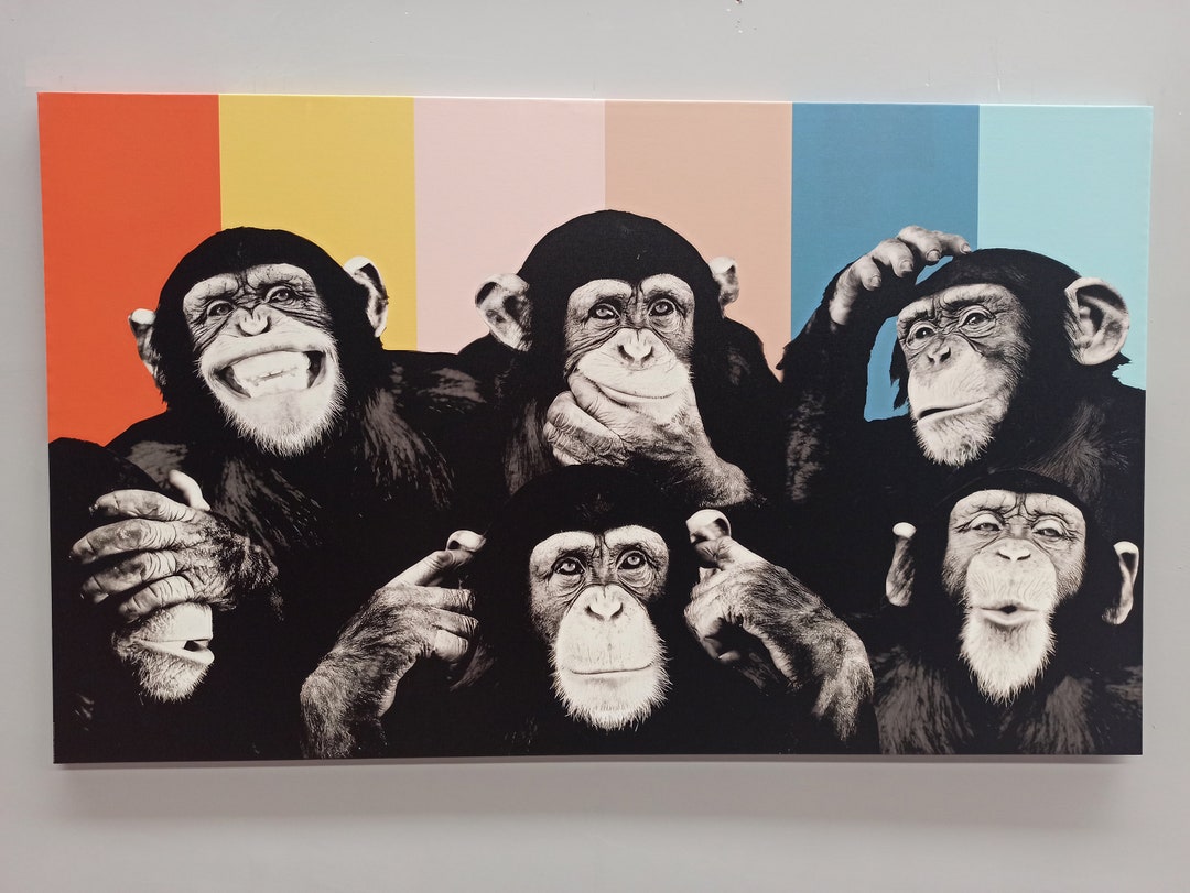 Monkeys Painting, Thinking Monkey Art, Animal Canvas Art, Trendy Poster