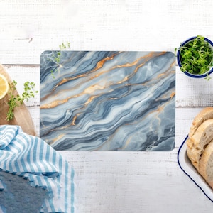 Marble Chopping Board, Blue Marble Cutting Board, Gold Marble Serving Board, Easy to Carry, Modern Serving Board, Tempered Glass Board,