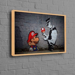 Arte en lienzo con grafiti de Super Mario, decoración de pared callejera, arte de pared para sala de juegos, arte en lienzo de Banksy, pintura impresa, decoración de Super Mario, Banksy,