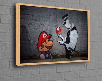 Super Mario Graffiti  Canvas Art, Street Wall Decor, Gaming Room Wall Art, Banksy Canvas Art, Painting Printed, Super Mario Decor, Banksy,
