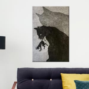 Black Cat Canvas Print, Gothic Dark Art Poster, Mysterious Cat with Shadow, Unique Wall Decor for Living Room or Modern Gallery