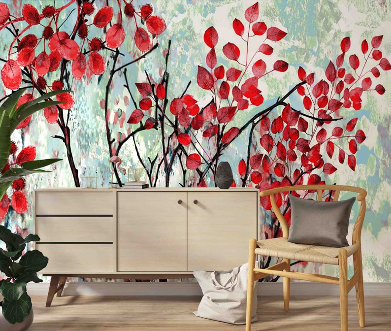 Buy Red Trees Wall Art, Abstract Wall Stickers, View Wall Decor, Winter