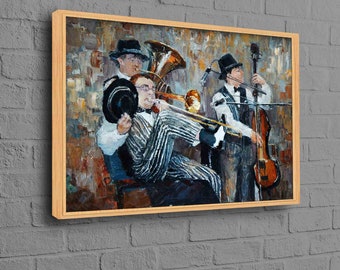 Jazz, hedendaagse muurkunst, canvas muziekkamer, jazzposter, Afro-Amerikaanse kunst, Afrikaanse muziek gedrukt, gedrukte Afrikaanse muziek, olieverfschilderij, cellokunstwerk,