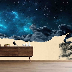 Smoking Out in Space Wanddekor, rauchender alter Mann Kunst, Sternenhimmel Wandposter, Weltraum Wandaufkleber, Wandtattoos Wandbilder, modernes Wandposter,