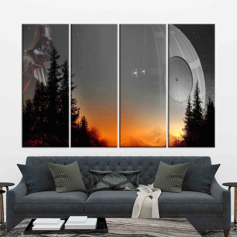 Star Wars, Modern Wall Decor, Sunset Landscape Art, Forest Landscape Wall Art, Death Star Wall Decor, Abstract Wall Decor, image 3