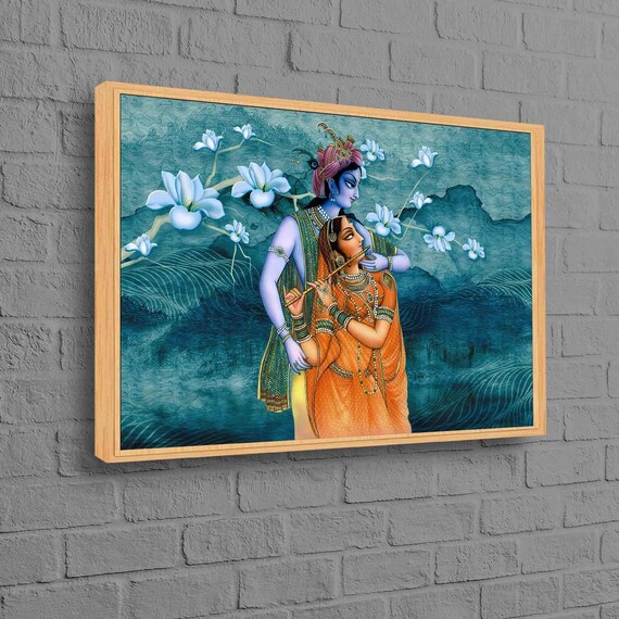 3D Wall Art, Canvas Print, Canvas Art, Radha Krishna Hindu Couple, Reproduction Wall Decor, Hindu Gift Canvas Gift, Indian Wall Decor,