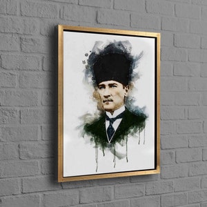 Mustafa Kemal Atatürk Wall Art, Ataturk Painting, Atatürk Artwork, Watercolor Canvas, Office Poster, Motivation Canvas, Turkish Canvas, Gold Framed