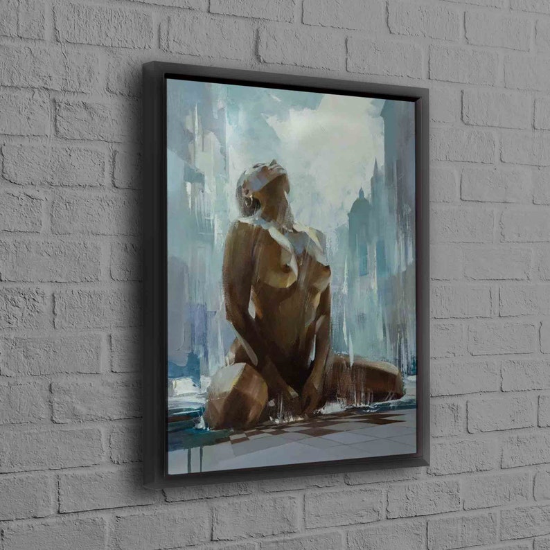 Arte de parede 3D, Arte de parede, Decoração de parede, Impressão de pintura de mulher nua, Tela 3D sensual, Tela de mulher sensual, Arte de parede feminina, Decoração de parede para adultos Black Framed