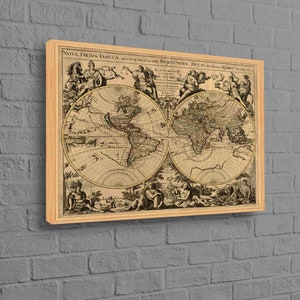 Alte Weltkarte Kunst Leinwand, Alte Karte Kunstwerk, Alte Weltkarte Kunst, Vintage Karte Leinwand, Antike Weltkarte Kunst, Karte gedruckt,