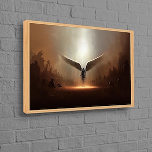 Tapices de pared modernos, póster de lienzo de ángel guerrero, lienzo 3D de Miguel Ángel, arte de pared en lienzo, lienzo artístico de arcángel, regalo de inauguración de la casa.