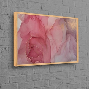 Rosa Marmor, Abstraktes Wanddekor, Marmor-Wandkunst, Goldmarmor-Leinwand, Alkohol Tinte Wandkunst, Rosa Kunstwerk, Moderne Kunst Leinwand,
