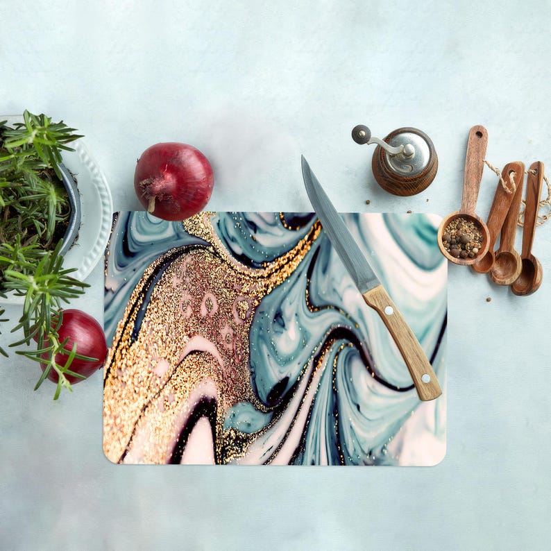 Modern Chopping Board, Blue Marble Chopping Board, Trendy Serving Board