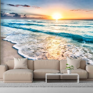 Sea View Wall Decals, Sea Digital Paper, Sunset at the Ocean Wall Decor, Gift Wallpaper, Landscape Wall Decor, Wall Mural Wallpaper, image 3