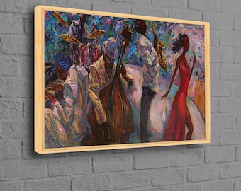 Cantores e músicos africanos, arte jazz africana, pintura musical africana, arte de parede africana, tela de música jazz, pianista africano, arte africana,