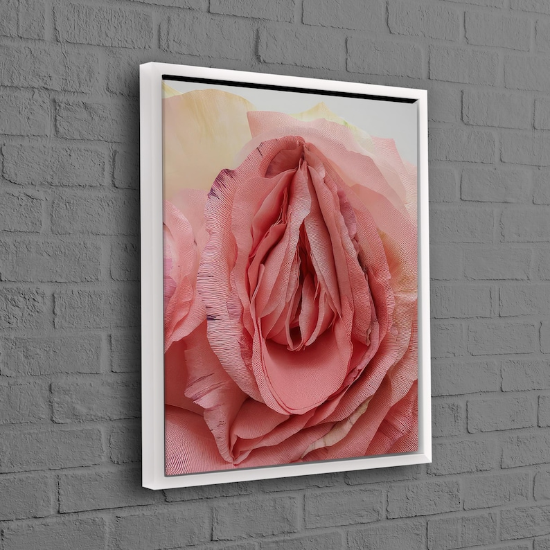 Rose Vagina Wall Decor, Erotic Canvas Decor, Pink Wall Hangings, Rose Wall Art, Valentines Day Gift For Him Personalized, White Framed