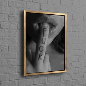 Bedroom Artwork, Middle Finger Artwork, Sensual Printed, Sexy Printed, Erotic Canvas Art, Nude Art, Sexy Woman Wall Art, Mature Gold Framed