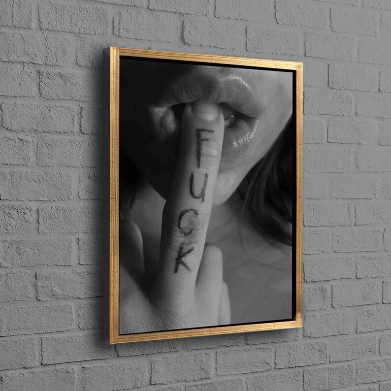 Bedroom Artwork, Middle Finger Artwork, Sensual Printed, Sexy Printed, Erotic Canvas Art, Nude Art, Sexy Woman Wall Art, Mature Gold Framed