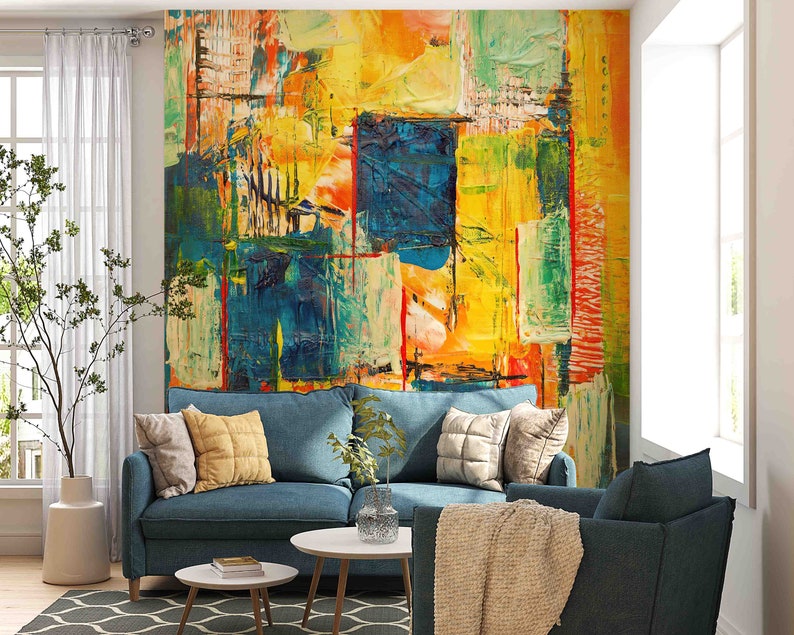 Buy Yellow Wall Poster, Navy Blue Paper Craft, Modern Wall Poster